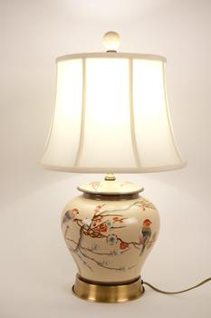 Chinese Porcelain Table Lamp Handpainted Ginger-pot Style Cream