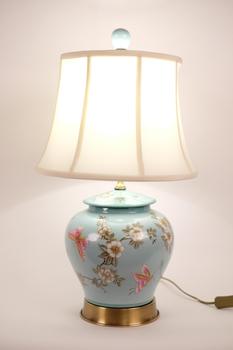 Chinese Porcelain Table Lamp Handpainted Ginger-pot Style Turquoise 