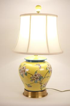 Chinese Porcelain Table Lamp Handpainted Ginger-pot Style Yellow