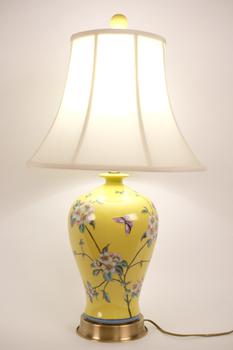 Chinese Porcelain Table Lamp Handpainted Yellow