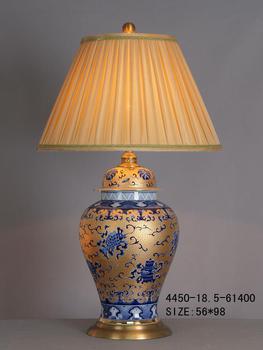 Chinese Porcelain Table Lamp Gold with Blue Pattern