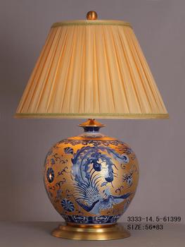 Chinese Porcelain Table Lamp Gold with Blue Phoenix