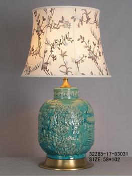 Chinese Porcelain Table Lamp Turqoise Village