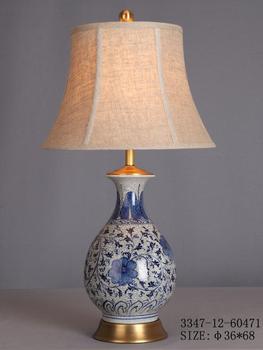 Chinese Porcelain Table Lamp White with Blue Flower Pattern