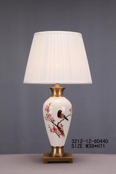 Chinese Porcelain Table Lamp White with Flower Branch and Brown Bird